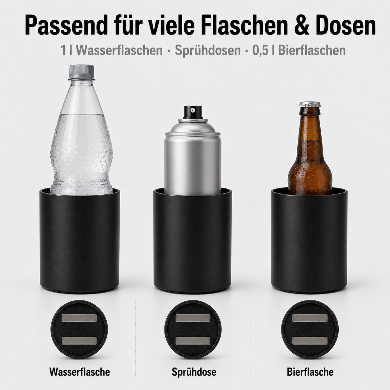 Magnetischer Flaschenhalter XL – für 1 l Wasserflaschen, Sprühdosen & 0,5 l Bierflaschen