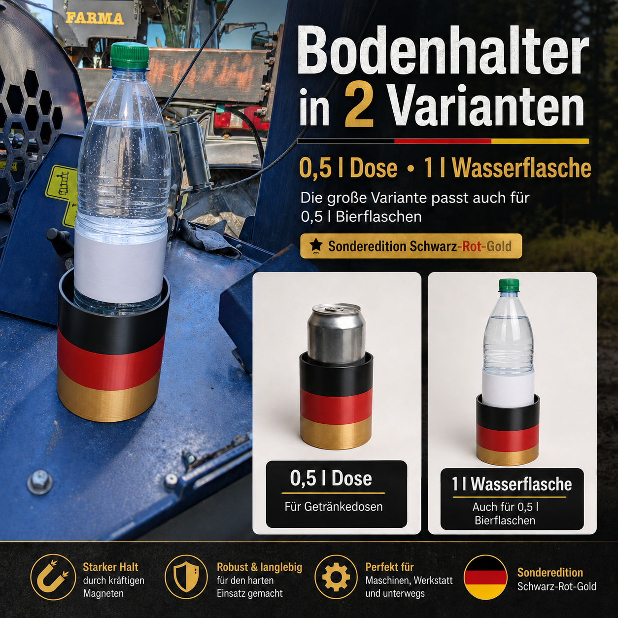 Magnetischer Getränkehalter Deutschland Edition – Schwarz-Rot-Gold