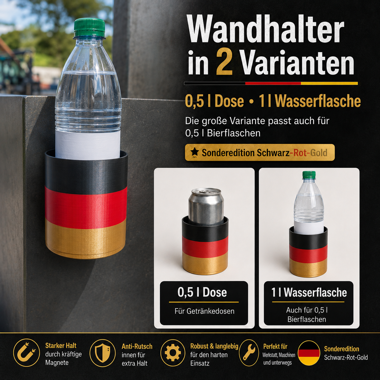 Magnetischer Getränkehalter Deutschland Edition – Schwarz-Rot-Gold