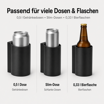 Magnetischer Wand-Dosenhalter – für 0,5 l Dosen, Slim-Dosen & 0,33 l Bierflaschen
