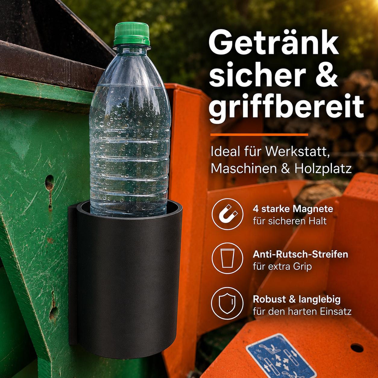 Magnetischer Wand-Flaschenhalter XL – für 1 l Wasserflaschen, Sprühdosen & 0,5 l Bierflaschen
