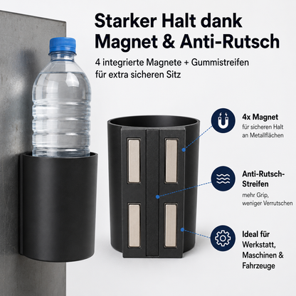 Magnetischer Wand-Flaschenhalter XL – für 1 l Wasserflaschen, Sprühdosen & 0,5 l Bierflaschen