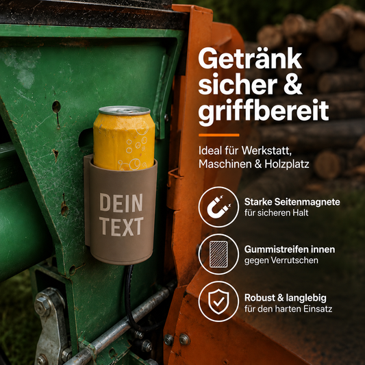 Magnetischer Wand-Dosenhalter mit Wunschtext – für 0,5 l Dosen, Slim-Dosen & 0,33 l Bierflaschen